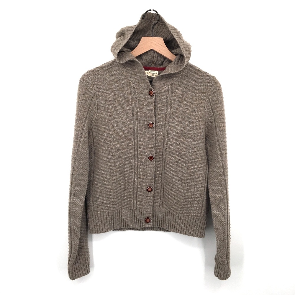 Bridge & Burn hooded button up cardigan sweater brown knit grandpa boho S Womens